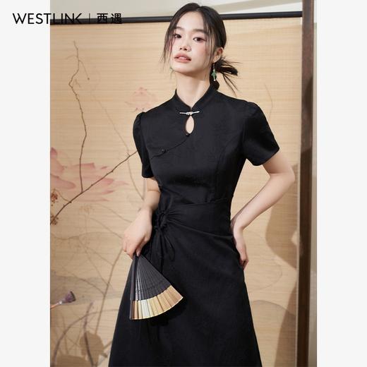 新中式国风古典提花连衣裙女新款气质优雅系带长裙V0050547 商品图3