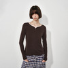 NUTH修身显瘦弹力长袖针织t恤女蕾丝边领口针织上衣 商品缩略图5