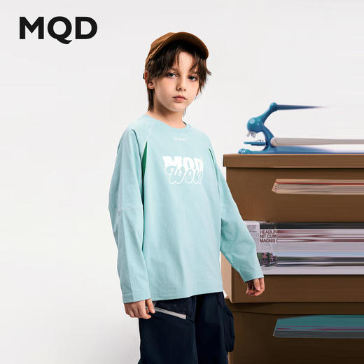 【MQD】男大童秋季潮酷休闲字母撞色长袖T恤 商品图0
