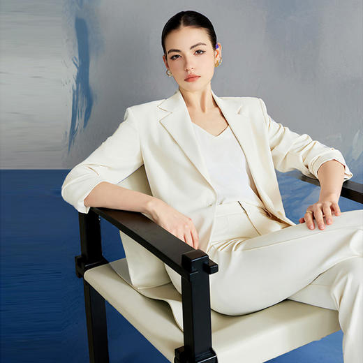 IWY/时尚白色七分袖西装套装女气质休闲宽松阔腿裤职业套装CP2231 商品图3
