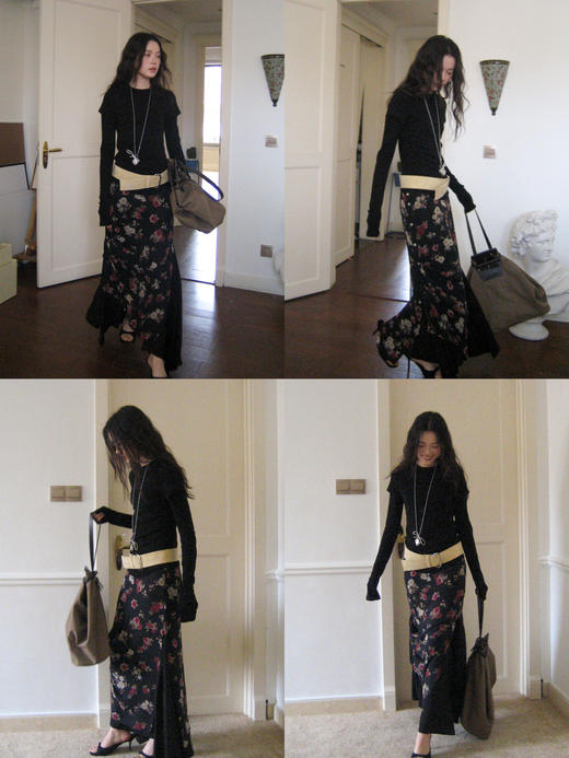 素舶 透气雪纺轻盈垂感玫瑰印花褶皱大裙摆长半裙SUPERSCAPE 商品图4