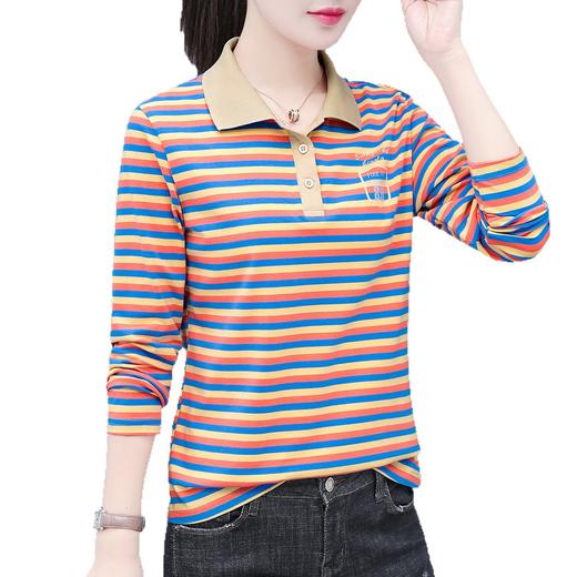 百媚生 95棉翻领条纹女士长袖T恤850 商品图4