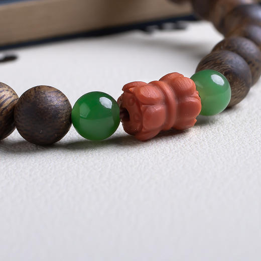 xy0513沉香+碧玉南红并蒂莲手串 商品图4