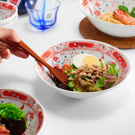 有谷窑宜得利家居 釉下彩日本制陶瓷耐热餐具碗盘套装可洗碗机 赤绘梅 商品图1