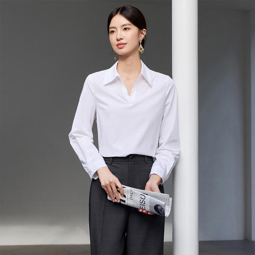 IWY/白色V领衬衫新款女轻奢高级感女装长袖职业面试正装女25B755 商品图4