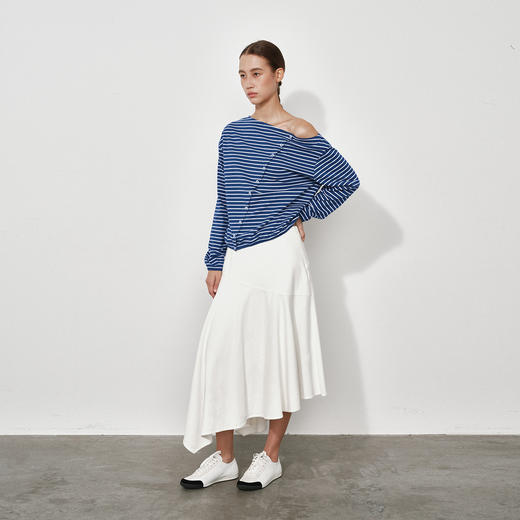 NUTH正反两穿斜肩露肩条纹长袖t恤上衣女 商品图5