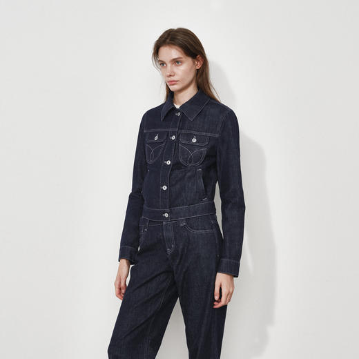 NUTH复古水洗做旧修身正肩短款牛仔外套女 商品图4