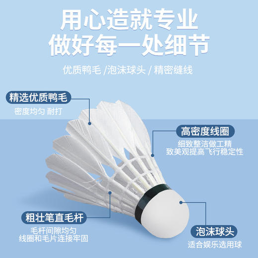 真的很耐打！【飞行稳定，休闲娱乐，高性价比！】羽毛球初级练习 娱乐训练球 成人学生业余羽毛球 天然优质 精选鸭毛 尽情玩耍-QB 商品图1