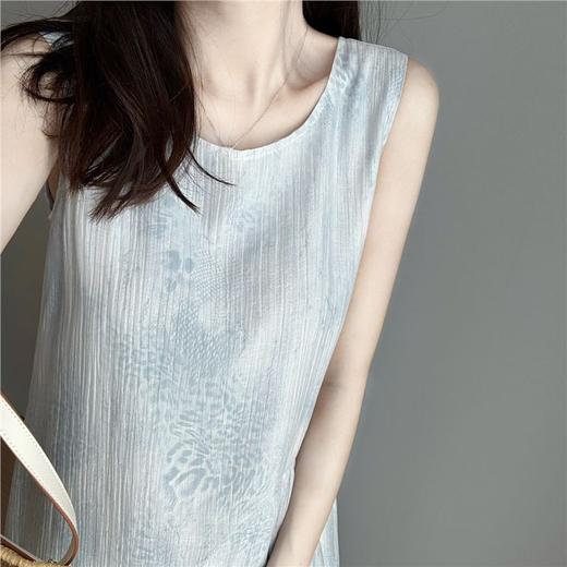 丁摩 轻氧感精灵裙！天丝亚麻绿色印花背心连衣裙女气质款显瘦夏新5ZF-42505 商品图5