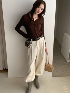 极简V领软糯休闲纽扣T恤纪念日百货门店同款164497236