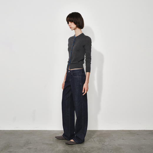 NUTH  可机洗100%纯羊毛撞色灰色修身短款长袖针织开衫女（发货时间同步天猫） 商品图6