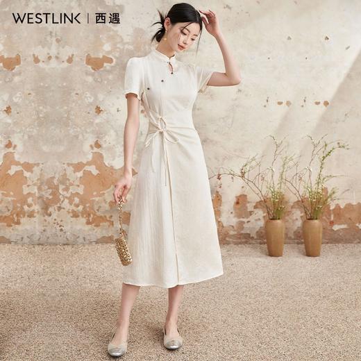 新中式国风古典提花连衣裙女新款气质优雅系带长裙V0050547 商品图6