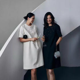 丁摩 “轻礼服”系列【真丝羊毛】流光纱重工钉珠短袖洋装连衣裙5ZF-92465