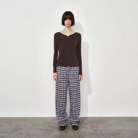 NUTH复古撞色格纹宽松直筒阔腿休闲格子裤女