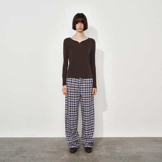 NUTH复古撞色格纹宽松直筒阔腿休闲格子裤女 商品图0