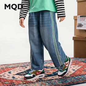 【MQD】男大童秋季潮酷休闲条杠牛仔长裤