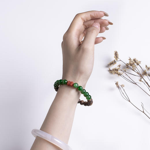 xy0510沉香+碧玉南红并蒂莲手串 商品图8