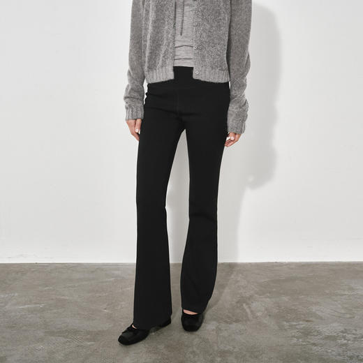 NUTH黑色弹力修身显瘦微喇叭休闲裤女 商品图3