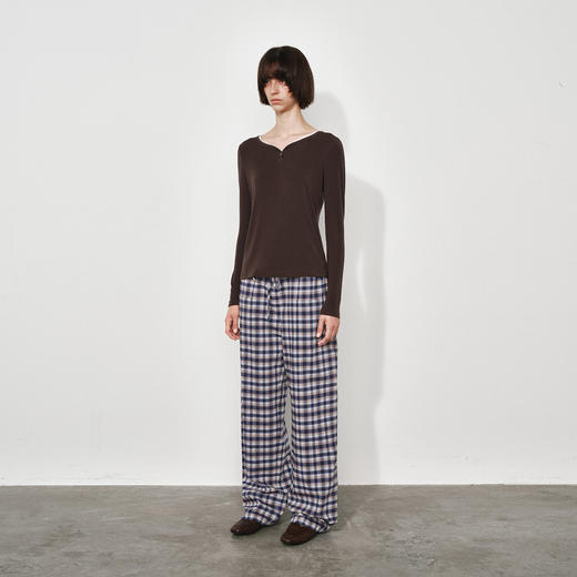 NUTH复古撞色格纹宽松直筒阔腿休闲格子裤女 商品图4