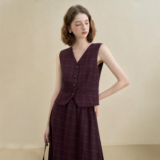 西遇复古高智感格纹通勤套装女秋季西装马甲搭半身裙两件套V2651169 商品图2