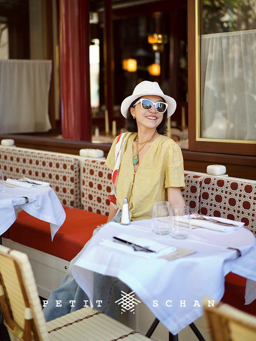 PETIT SCHAN小闪 CLO#882 Jubilant 欢腾 法式纯亚麻V领泡泡袖系带小衫 商品图4