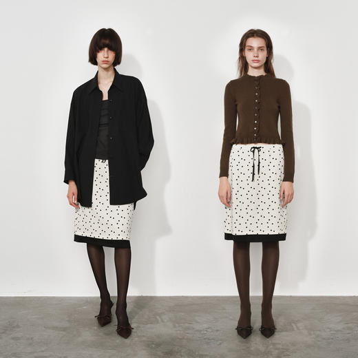 NUTH不规则波点拼接撞色抽绳直筒半身裙女 商品图3