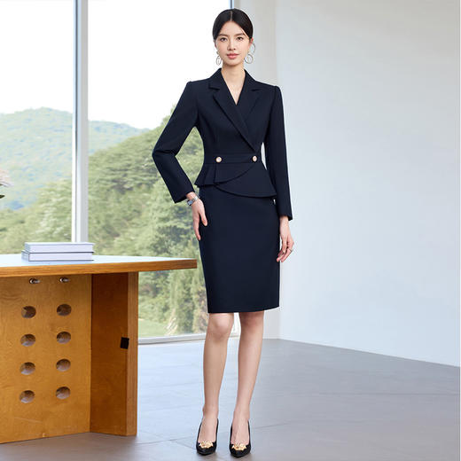 IWY/藏青色假两件西装连衣裙女正式场合酒店经理接待职业工作服25Q817 商品图3
