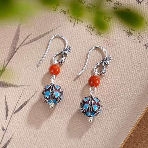 子佩集S925银【雀舞吉祥】耳环【ES00728】纯银孔雀南红珐琅彩2507 商品图1