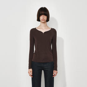 NUTH修身显瘦弹力长袖针织t恤女蕾丝边领口针织上衣