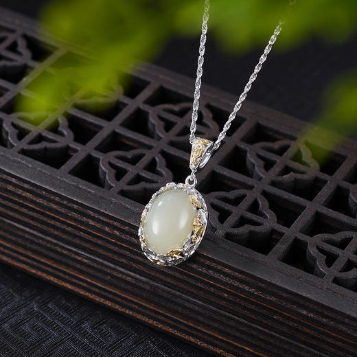 子佩集925银【杏福华年】套链【DZ06866】纯银古法银和田玉银杏项链2507 商品图3