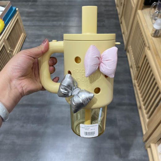 HOLOHOLO洞洞吸管杯DD01鹅黄色800ml（不带杯花） 商品图1