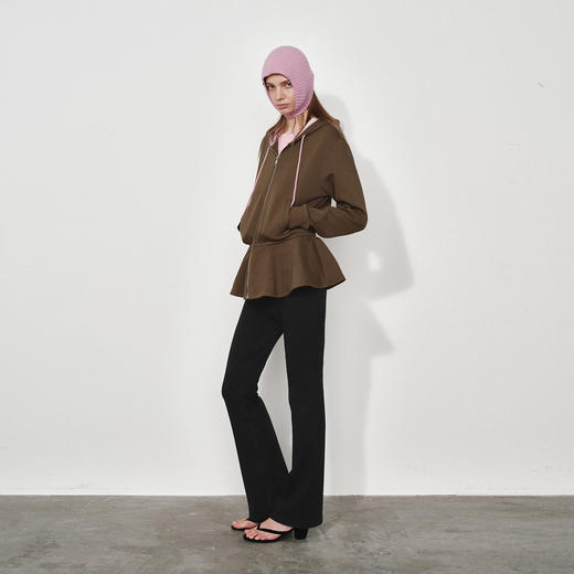 NUTH复古宽松撞色收腰鱼尾中长款连帽卫衣开衫外套女 商品图1