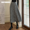 罗衣气质大摆褶皱半身裙2023秋冬新款毛呢通勤高腰裙子09634 商品缩略图0