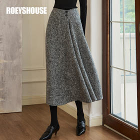 罗衣气质大摆褶皱半身裙2023秋冬新款毛呢通勤高腰裙子09634
