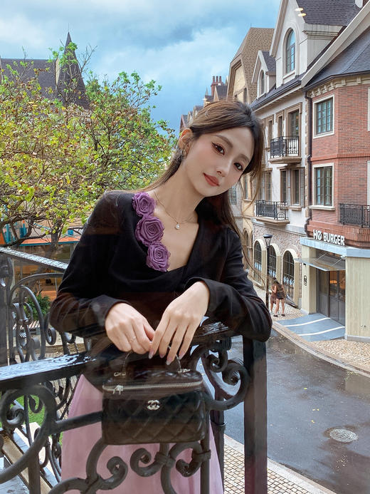 张心子【午后花园】法式立体花气质秋款长袖女新款显瘦百搭针织衫 U2508010 商品图9