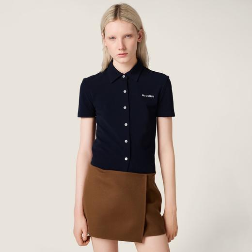 MIU棉质珠地透气网系扣POLO精致衬衫开衫 商品图0