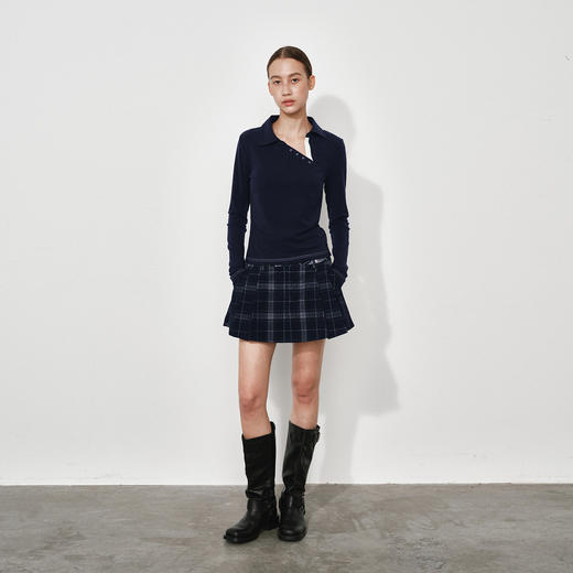 NUTH灯芯绒经典双面格纹a字短裙女 商品图4