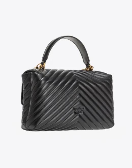 【新品现货超惠秒】Pinko Love Puff 女士绗缝V形图案真皮单肩包，黑金配色 商品图1