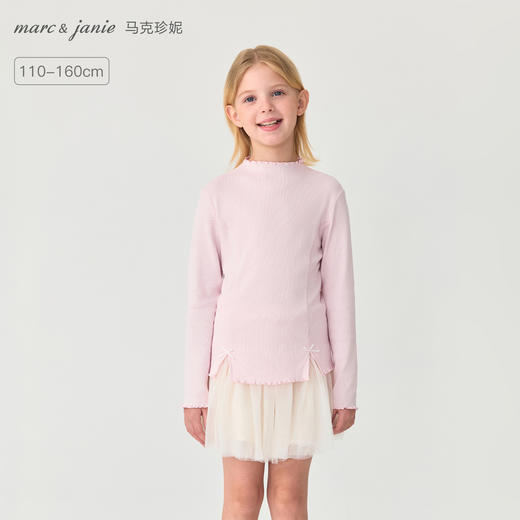 马克珍妮女童立体蝴蝶结软弹针织T恤2025年秋装新款551215 商品图0