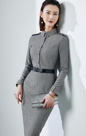 孤品-千鸟格羊毛连衣裙 J8382822A（）不退可换