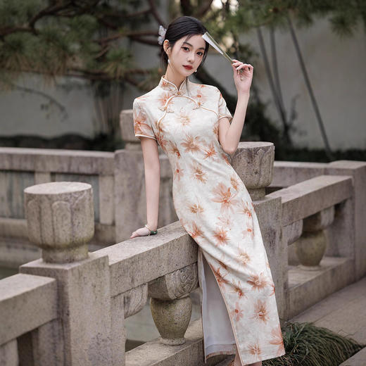 双层华尔缎长款旗袍，修身显瘦日常旗袍LJX-8146 商品图0