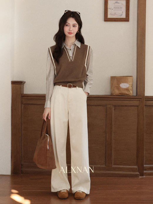 鹿向南「朗姆热可」复古咖色假俩件衬衫女秋季新款设计感长袖上衣 商品图1