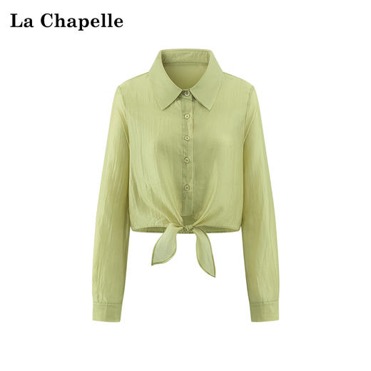 天猫同步【凉感天丝莱赛尔】拉夏贝尔/La Chapelle轻奢！高品质翻领系带长袖衬衫短款慵懒风气质防晒衬衣★ 商品图2