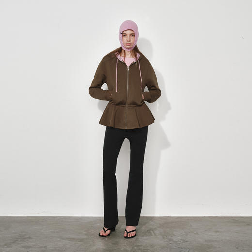 NUTH复古宽松撞色收腰鱼尾中长款连帽卫衣开衫外套女 商品图3