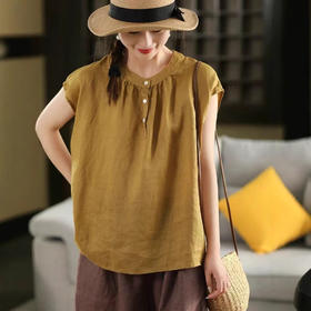 丁摩 夏季复古双支苎麻衬衫女纯色套头衫薄款衬衣上衣5ZF-25196