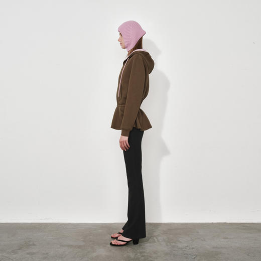 NUTH复古宽松撞色收腰鱼尾中长款连帽卫衣开衫外套女 商品图0
