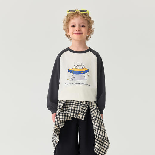 马克珍妮男童猫咪飞行员拼色长袖T恤 宝宝上衣2025秋装新款551119 商品图1