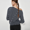 NUTH正反两穿斜肩露肩条纹长袖t恤上衣女 商品缩略图0