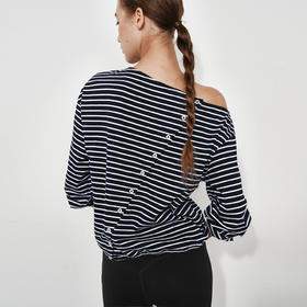 NUTH正反两穿斜肩露肩条纹长袖t恤上衣女