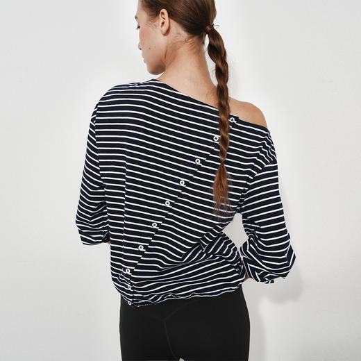 NUTH正反两穿斜肩露肩条纹长袖t恤上衣女 商品图0